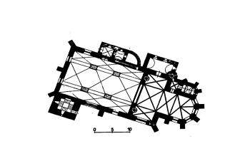 půdorys kostela ( © kol.: Umělecké památky Čech, část 1. [A/J], Academia, Praha 1977)